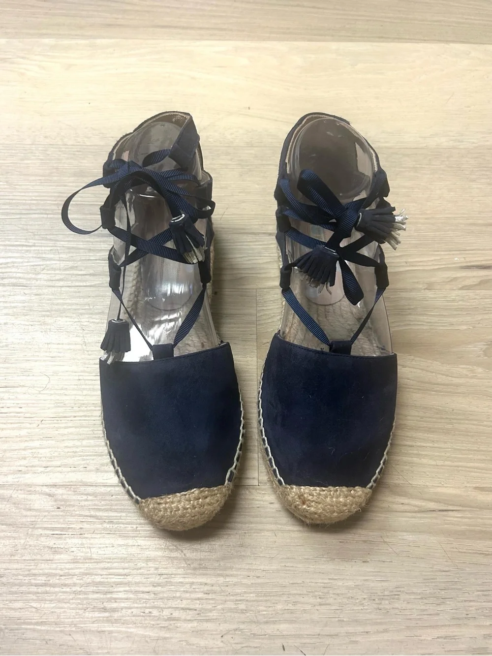 Boden Espadrille Shoes Flats Sandals Navy Blue Women 37 US 6 Suede Boho Tassels